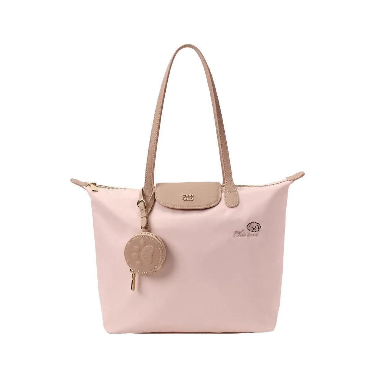 Oxford cloth tote bag in pink with horizontal square design and shoulder strap