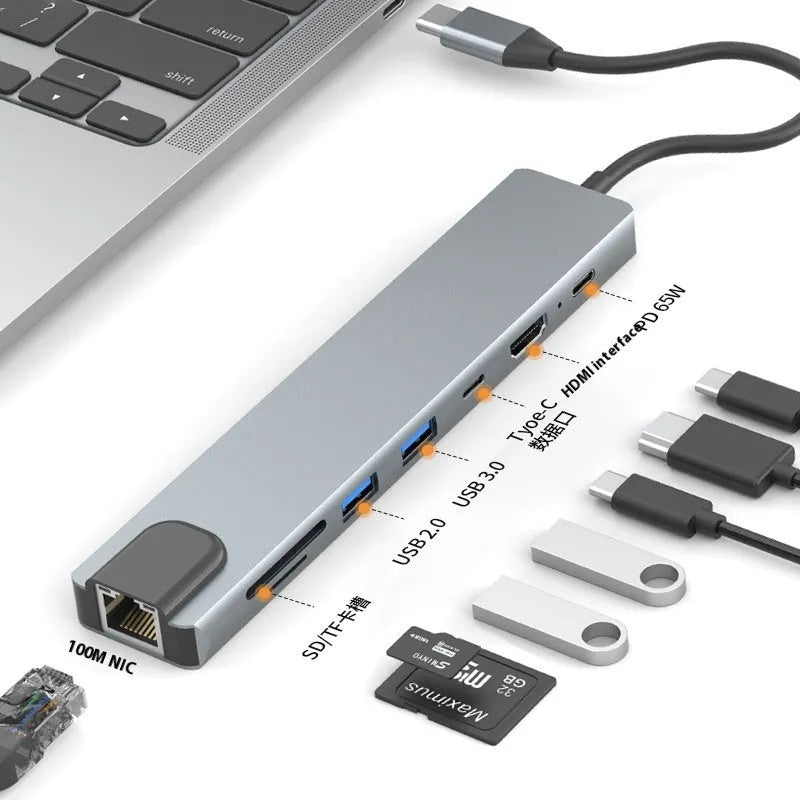 Type-C 7-in-1 expansion dock with HDMI port, USB 3.0 hub, and 15cm connecting cable
