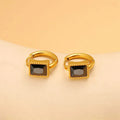 Geometric stainless steel earrings with square zircon stones in black, green, or white electroplated finishes