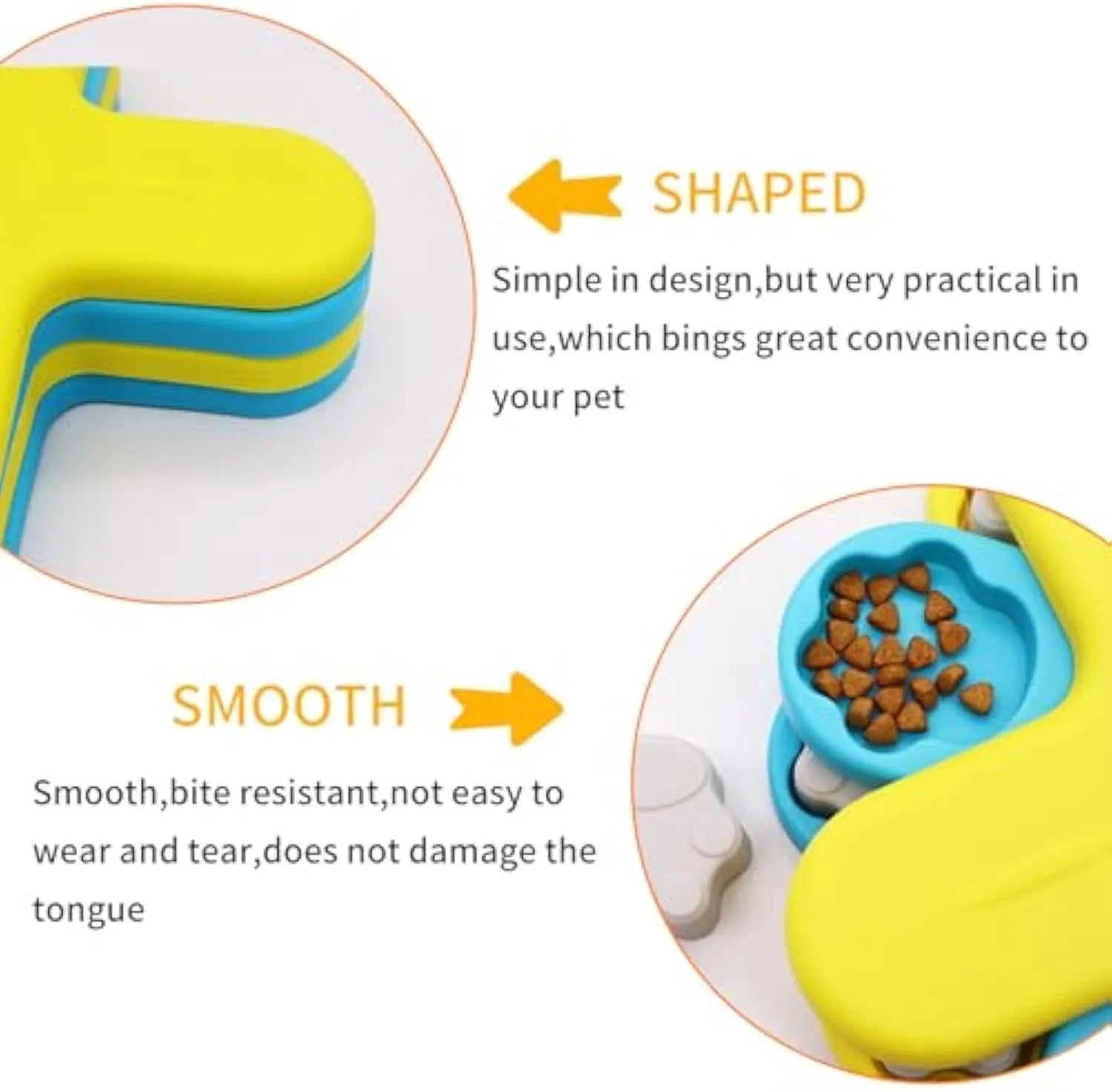 Yellow three-layer rotating dog puzzle feeder toy with non-slip base for slow feeding and IQ training.