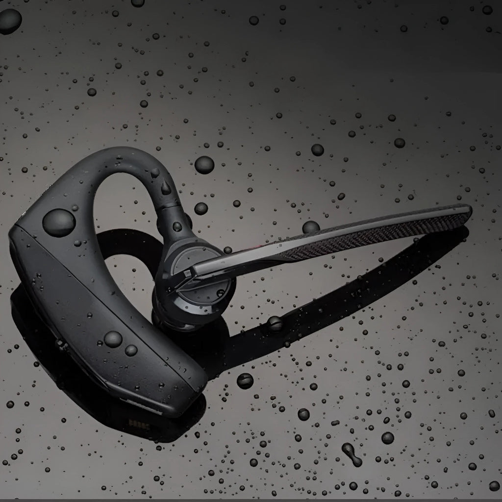Black Bluetooth sports headphones with battery display and USB charging port
