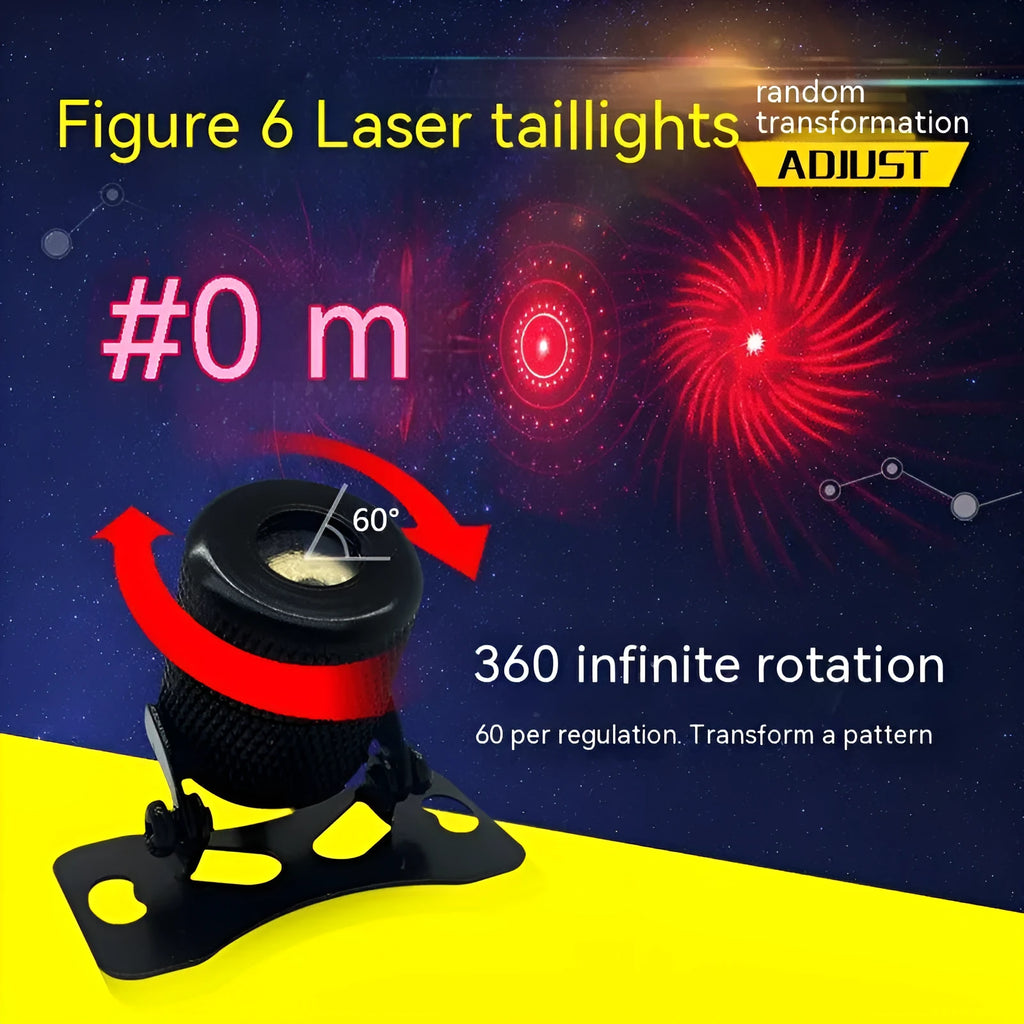 Universal vehicle laser fog lamp in aluminium housing with red laser, shown with screws and mounting tape.