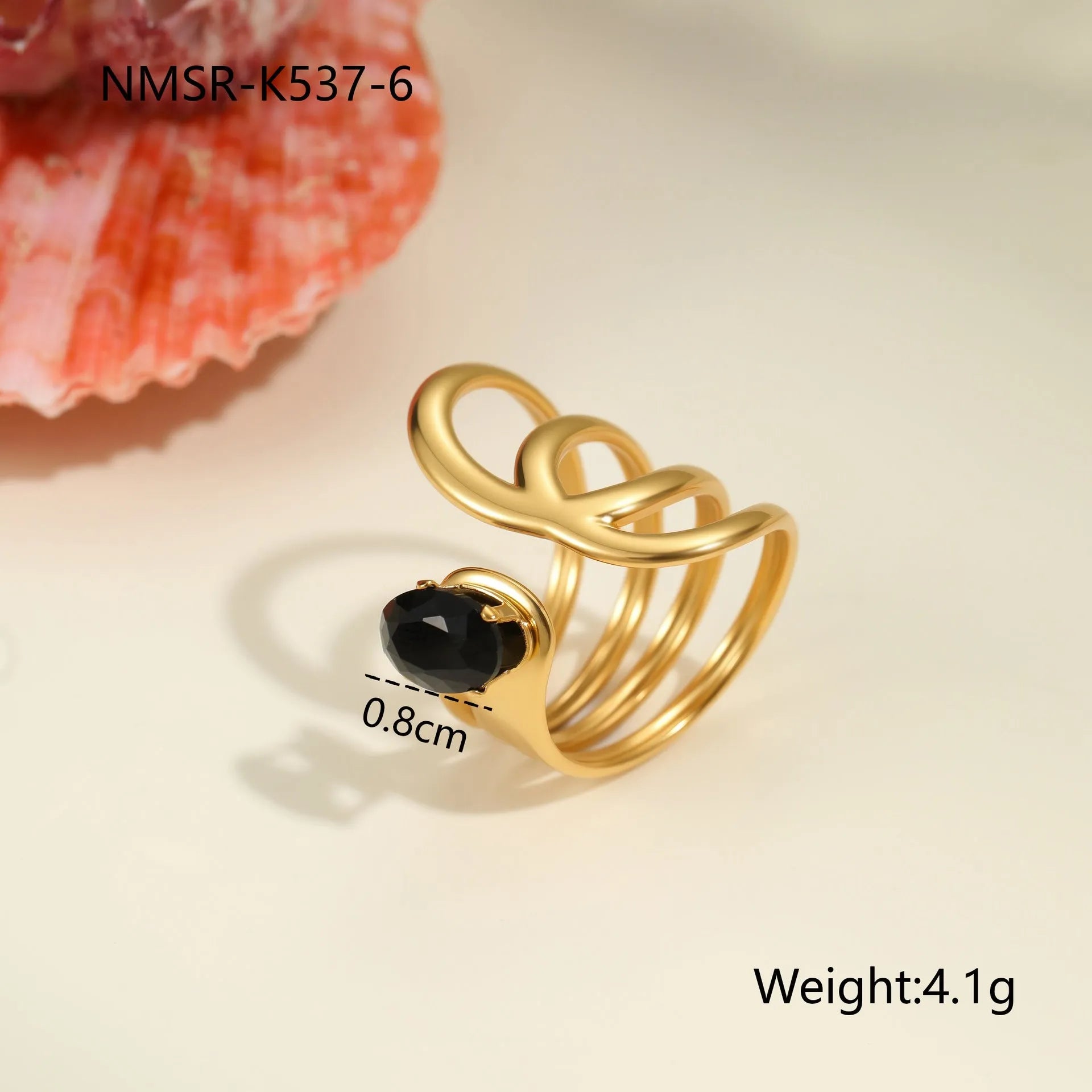 Geometric stainless steel ring for women with zircon detail and open adjustable design.