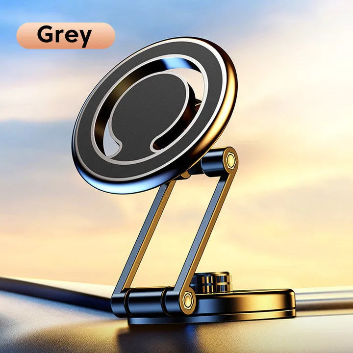 Telescopic folding magnetic car phone holder in black or silver on a car instrument panel