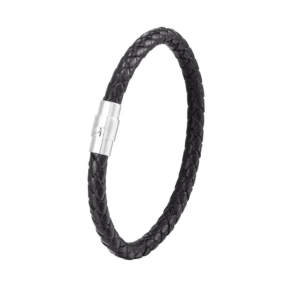 Men's geometric titanium steel wire bracelet with a magnetic clasp shown on a wrist.