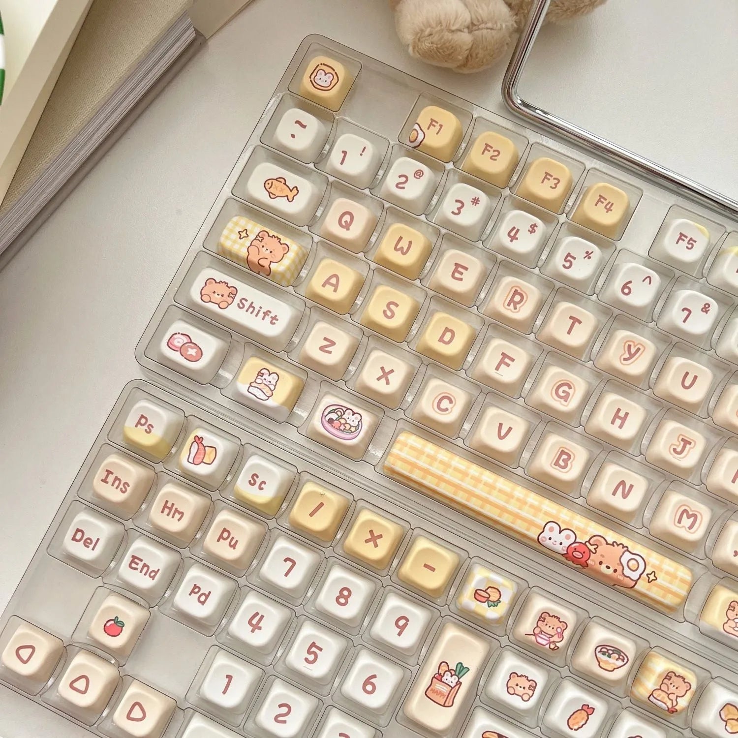 Rabbit Bear Restaurant themed PBT keyboard keycap set with 140 pieces in EOA height profile.