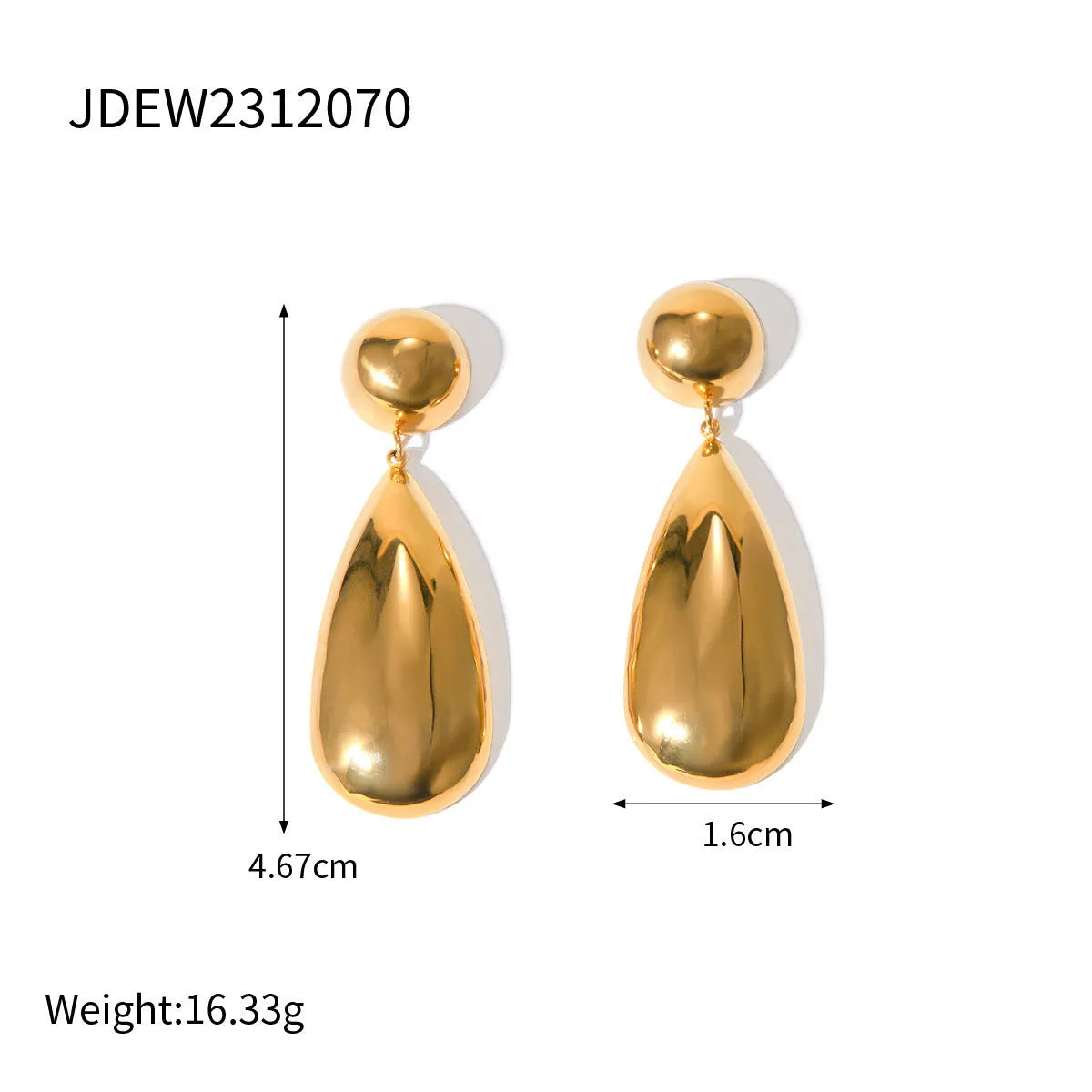 Gold tone stainless steel hemisphere water drop pendant earrings geometric design