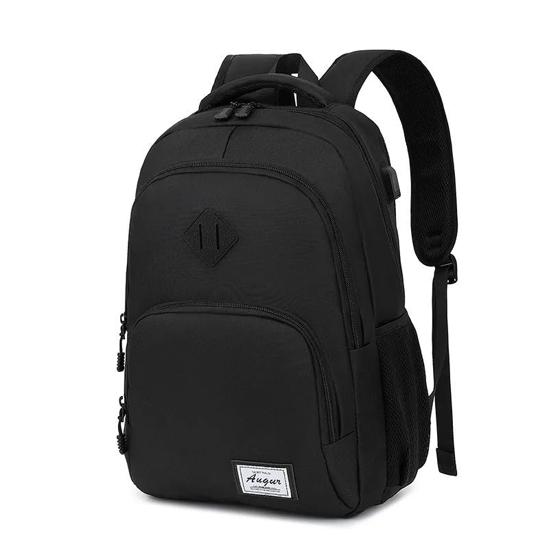 Grey and black lightweight backpack with USB charging port and trolley case attachment strap.