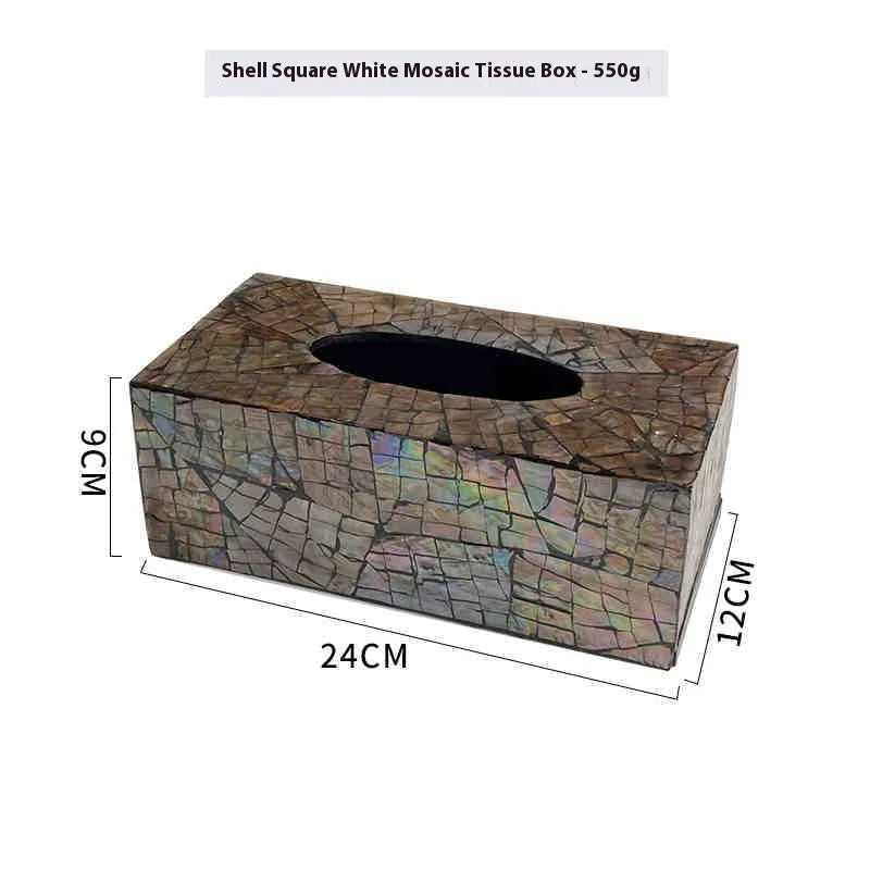 Black natural shell tissue box cover for coffee table decoration and storage