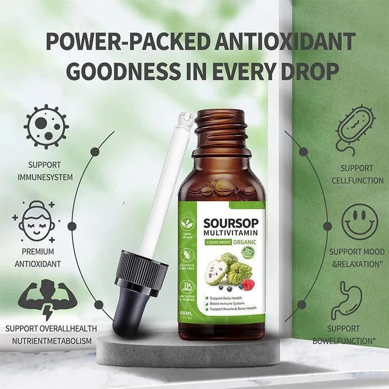 A 60ml bottle of Annona prickly fruit and lychee flavour edible care drops for adults.