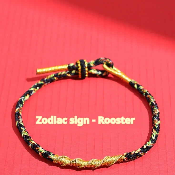 Hand-woven eight-strand adjustable carrying strap in colourful zodiac design