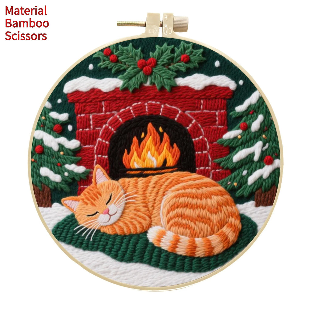 Embroidery material package with cotton linen fabric, autumn fruit pattern, and imitation bamboo frame