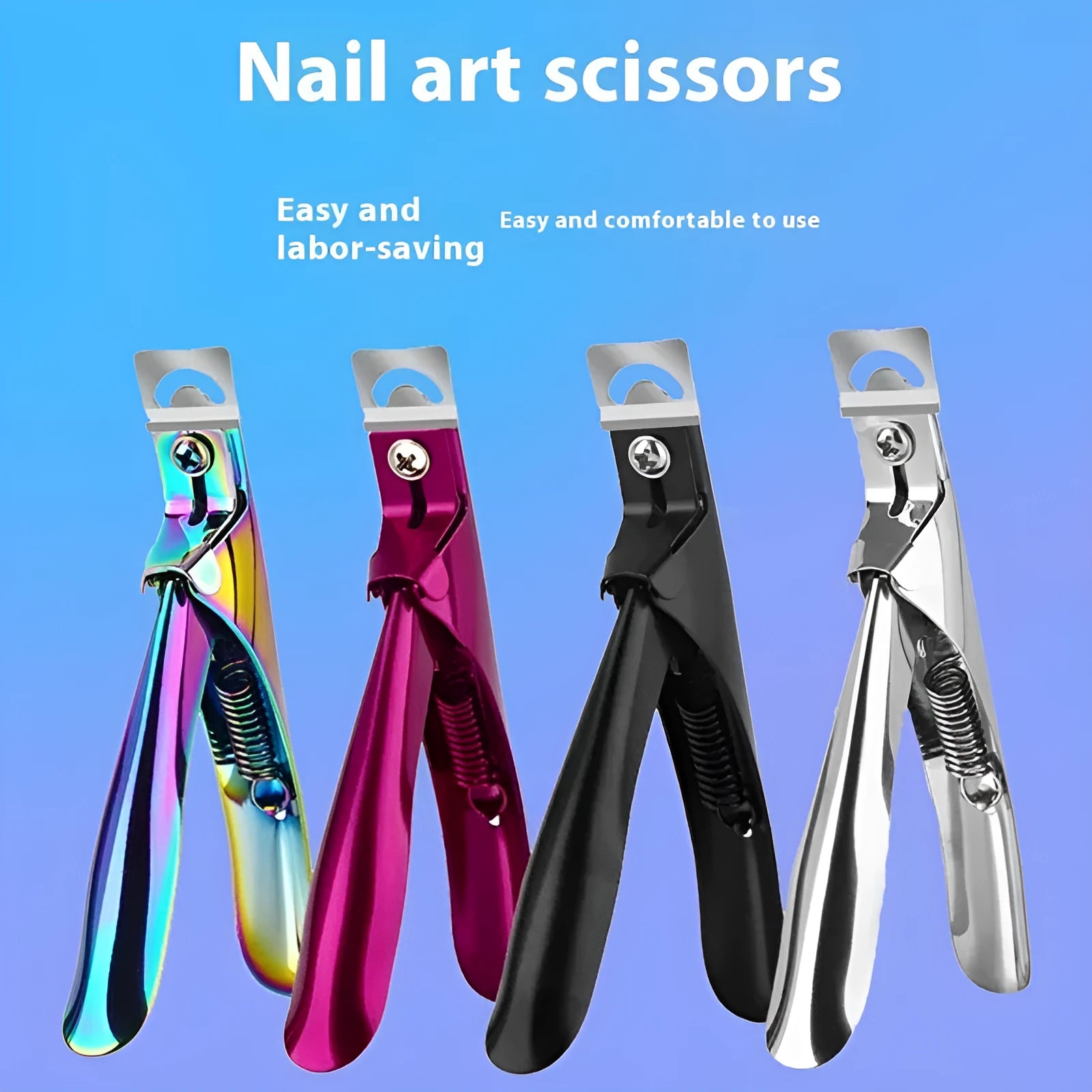 French nail art scissors with U-shaped stainless steel blades for cuticle trimming