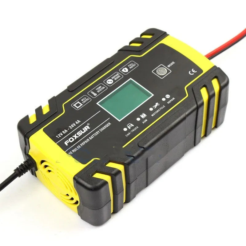 12V 24V battery charger for motorcycles cars trucks with screen display and overcharge protection