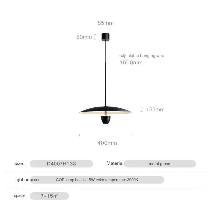 Black modern minimalist chandelier with warm light, 400mm size