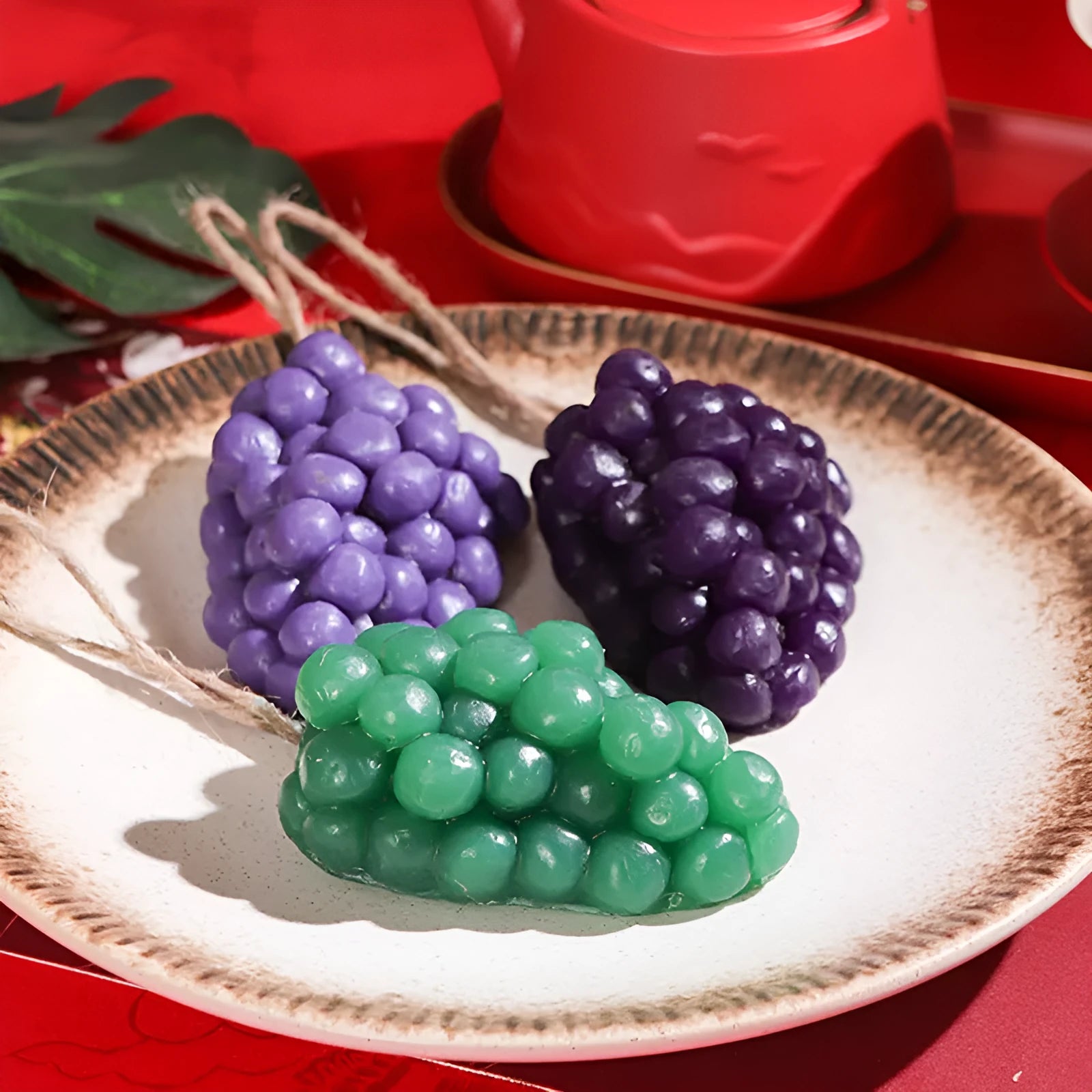Grape handmade soap bar in purple colour with grape cluster design