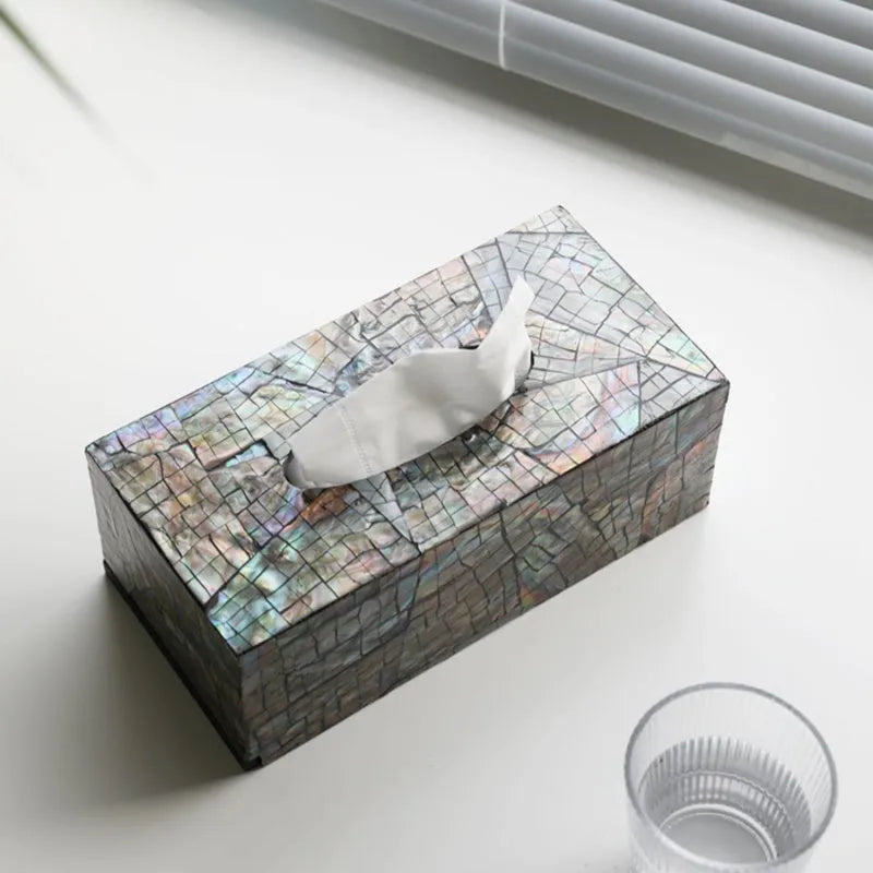 Black natural shell tissue box cover for coffee table decoration and storage