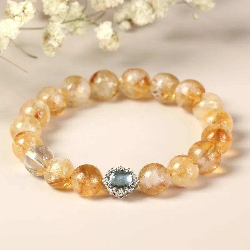 Citrine crystal geometric bracelet with 10mm stones and polished surface