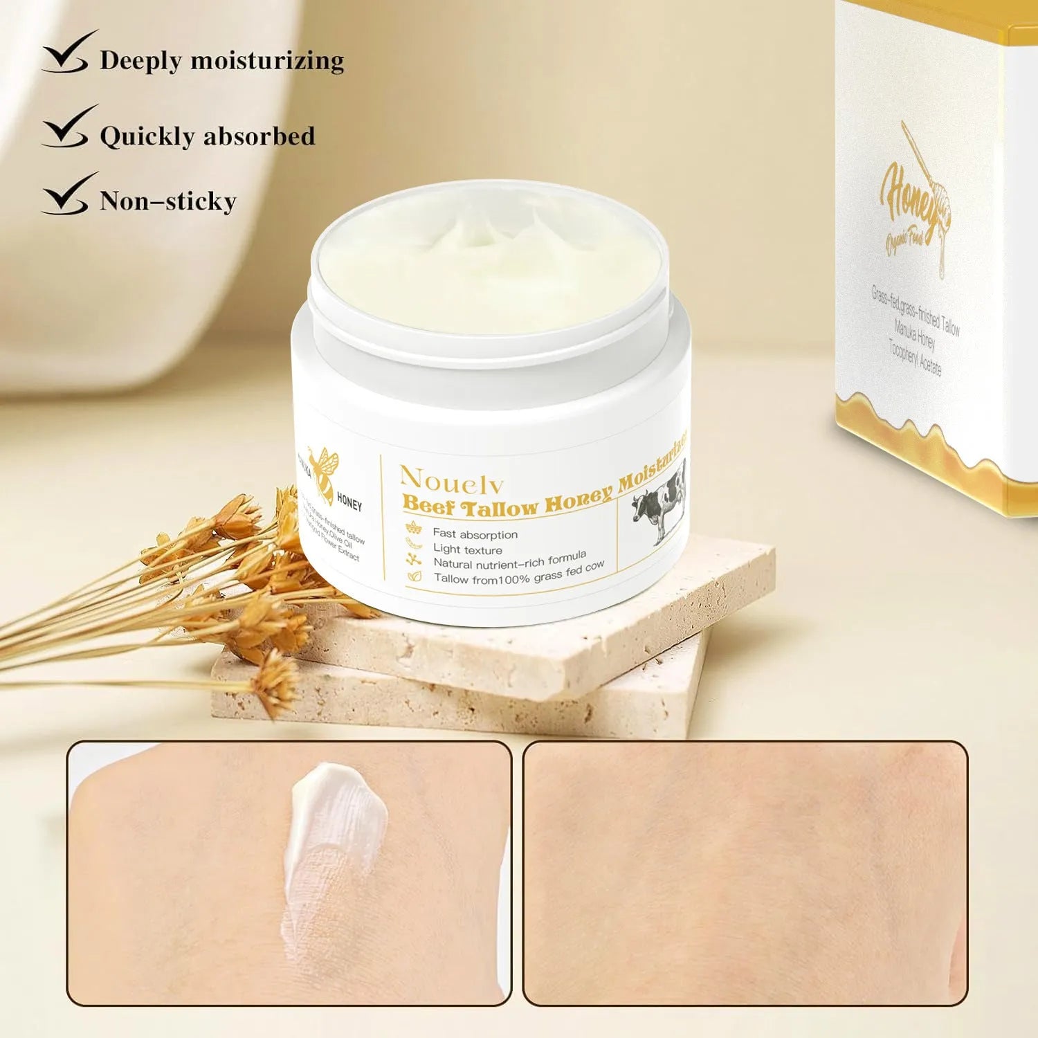 50g cow tallow and honey moisturising cream for dry mixed skin types