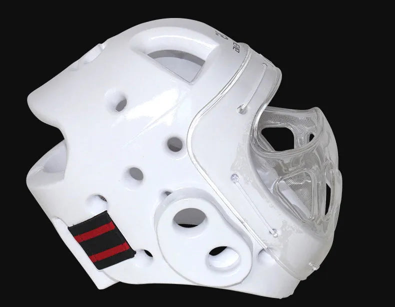 Karate helmet protective equipment for boxing in white, blue and red colour options
