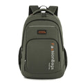 Black nylon travel backpack showing front view and open compartment with laptop sleeve.
