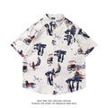 Men's loose fit floral print short sleeve button-up shirt in lightweight polyester