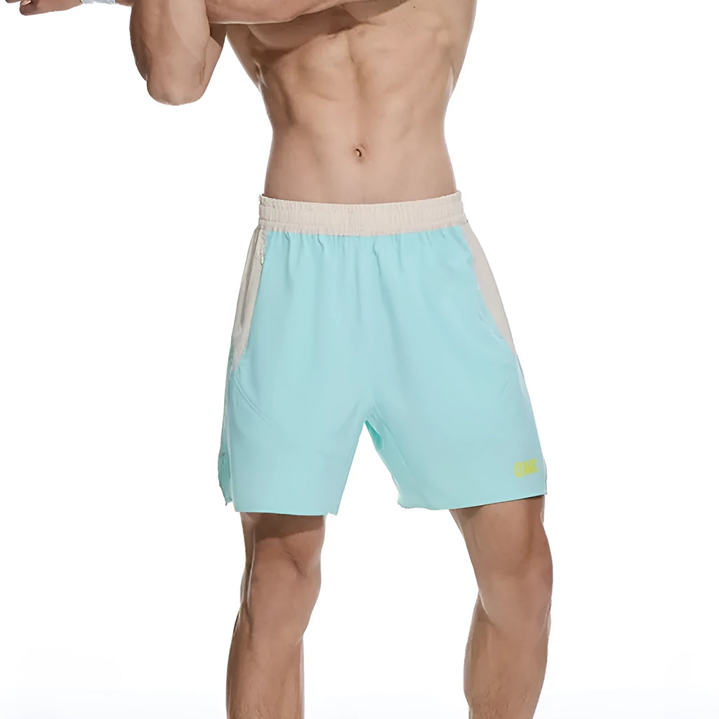 Men's loose dark grey workout shorts with an elastic and lace-up waistband for lifting.