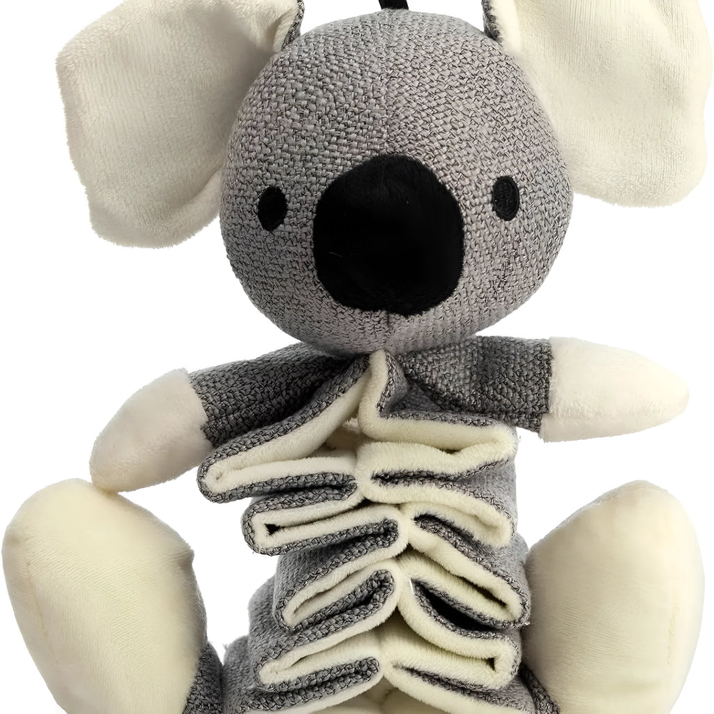 Grey koala plush dog toy with rope through body measuring 30cm long