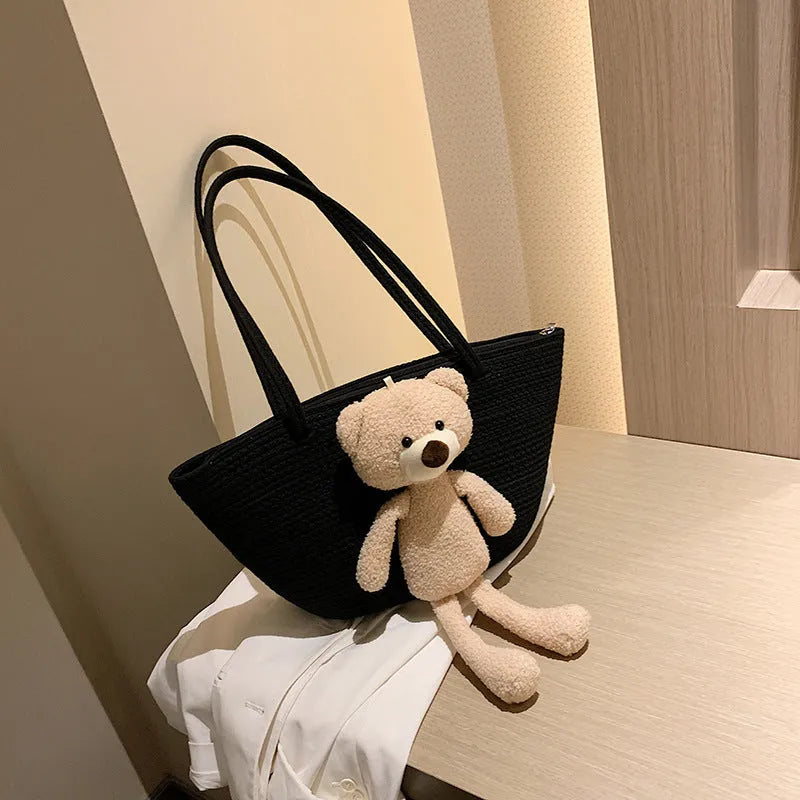 Cotton and linen woven bag with dumpling shape design and double shoulder straps in six colour options
