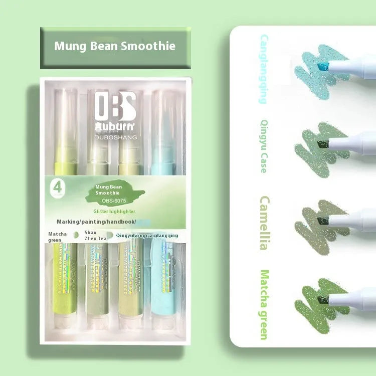 Set of four Sparkling Star River glitter highlighter pens in assorted pastel colours with slanted tips.