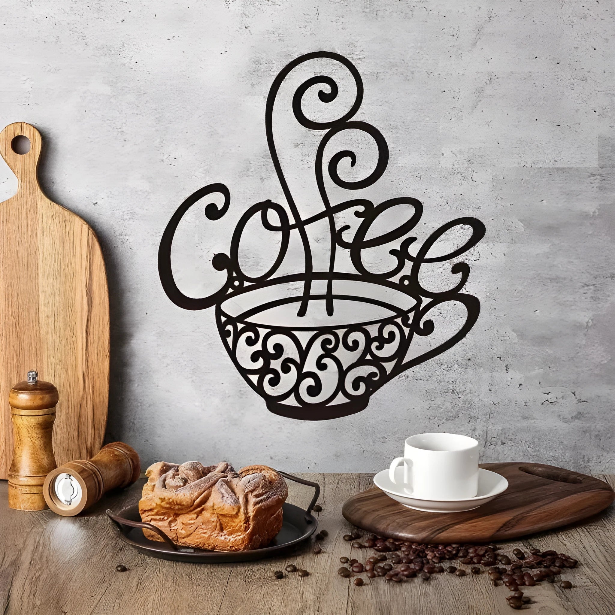 Black iron wall decoration with English letter silhouette, modern style, 26x28cm.