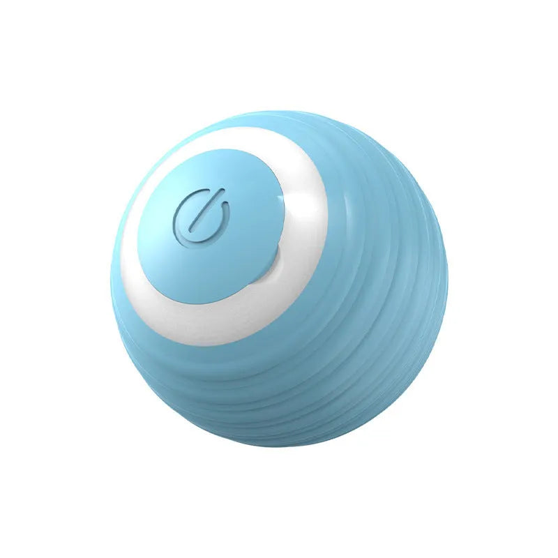 Blue automatic moving cat toy ball on floor with charging cable