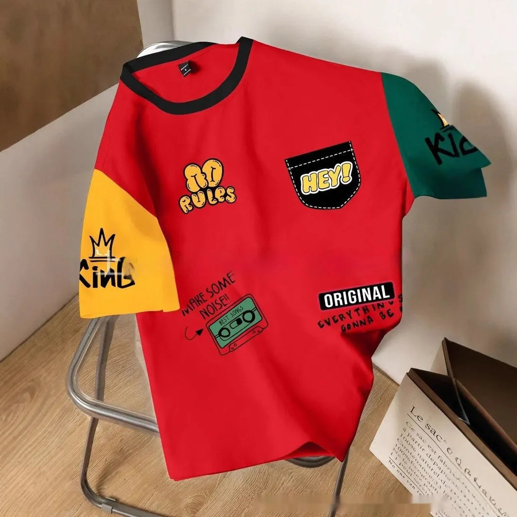 Men's loose fit printed t-shirt with digital letters pattern in multiple colour options