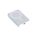 Mobile wireless magnetic power bank with plastic housing showing colour options pink purple white