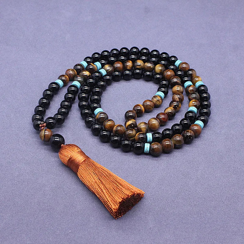Natural agate and tiger's eye stone geometric jewellery set with bracelet and necklace