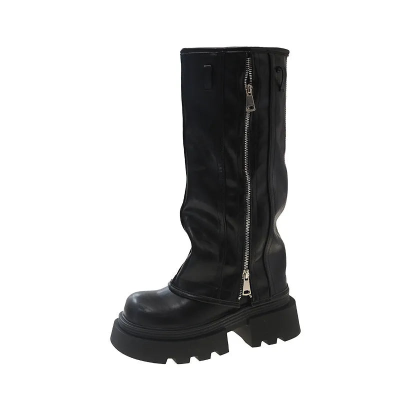 Women's platform Martin boots with square heel and high sock in black, brown, and wine red colour options