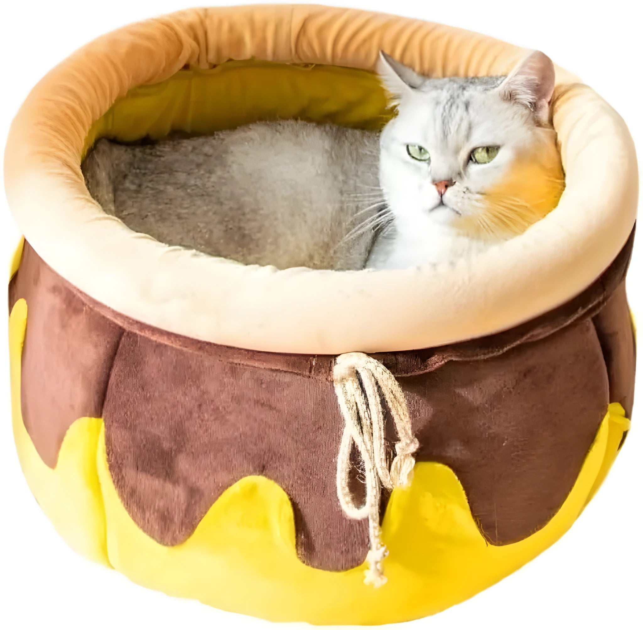 Pink honey pot-shaped cat sofa bed with magic wand decoration and a removable nest pad.