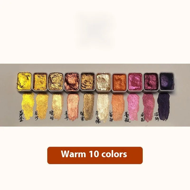 Traditional Chinese painting mineral pearlescent watercolour set with 40 tubes including red and white gold paints