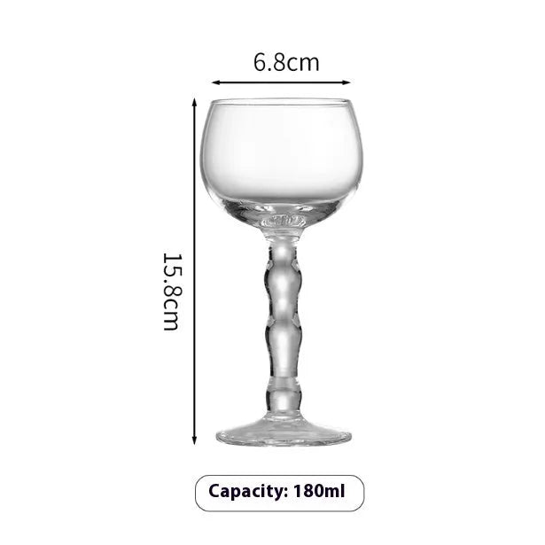 Medieval French simplicity red wine glass body showing bamboo goblet and blue bottom cup options