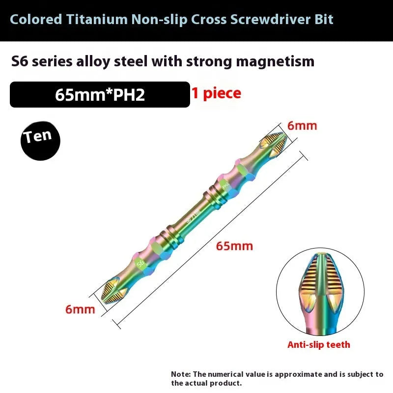 S6 colour titanium anti-slip cross screwdriver head in alloy steel, 50mm length shown