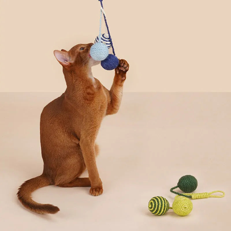 Cat teaser stick set with bite-resistant catnip ball and self-play toys in blue, green, red or multicolour options