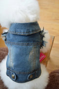 Denim dog vest with retro scratch pattern for small breed pets in dark and light colour options