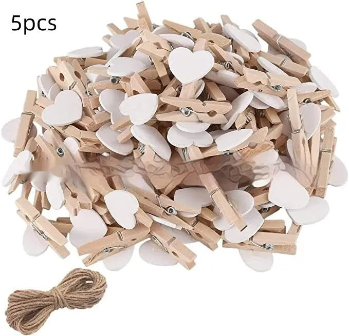 Handmade solid wood heart-shaped clips in red, rose red, and white colours measuring 3cm