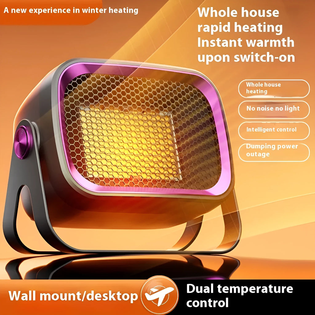 Desktop ceramic heater in white colour with adjustable power settings and two fan speed modes