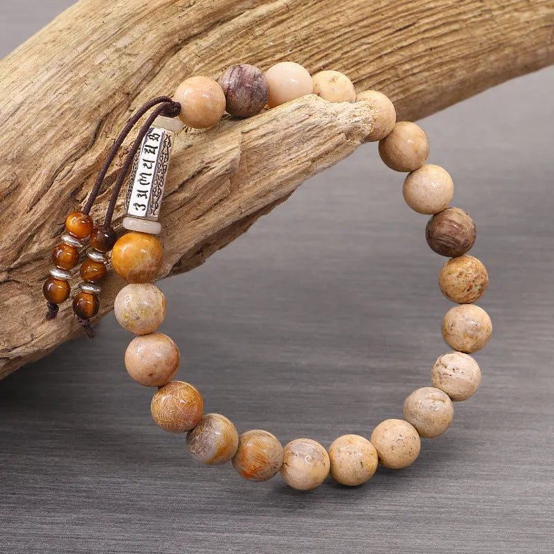 Wood colour handmade stone bead bracelet with European American retro minimalist design