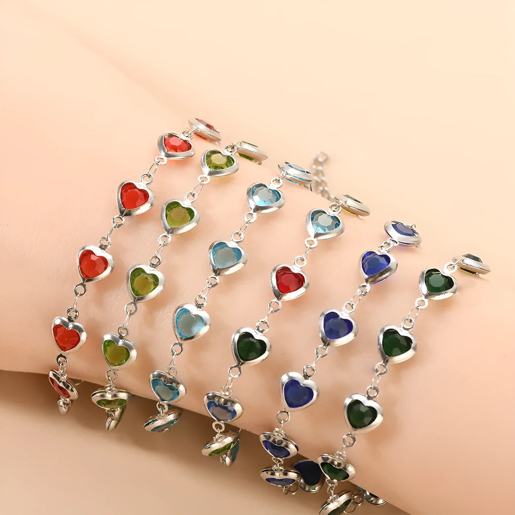 Devil's Eye geometric heart bracelet in stainless steel showing six colour options on white background