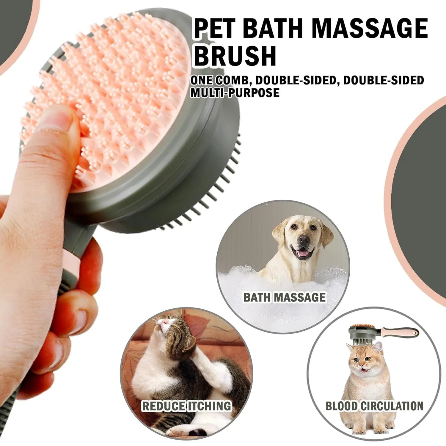 Double sided pink cat brush with release button and separate flea comb for grooming