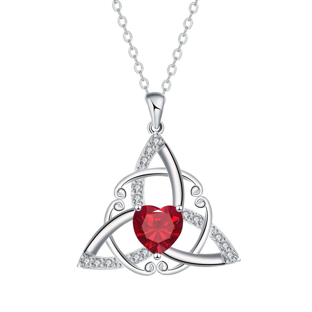 Women's Celtic knot necklace with geometric copper pendant in electroplated finish