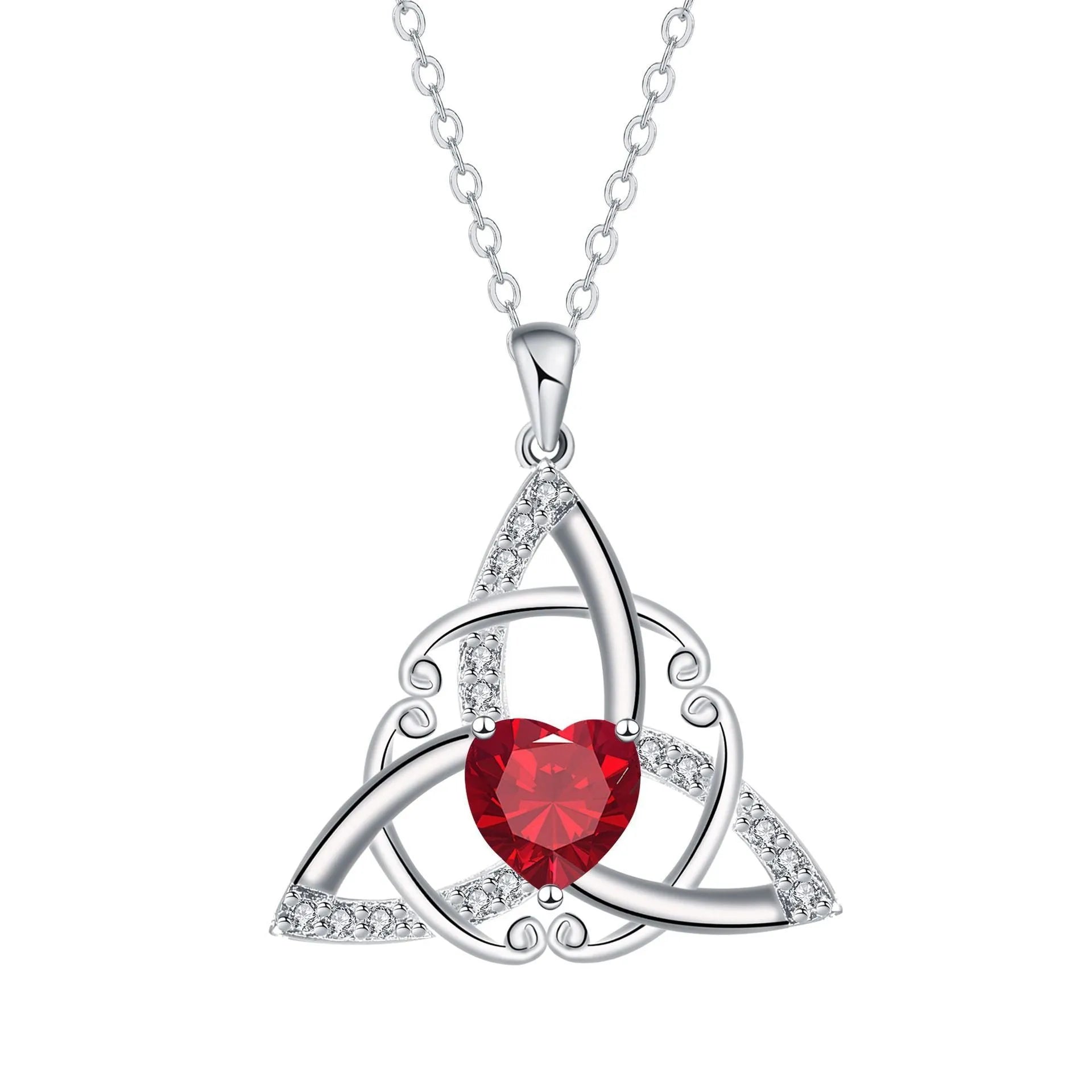 Women's Celtic knot necklace with geometric copper pendant in electroplated finish