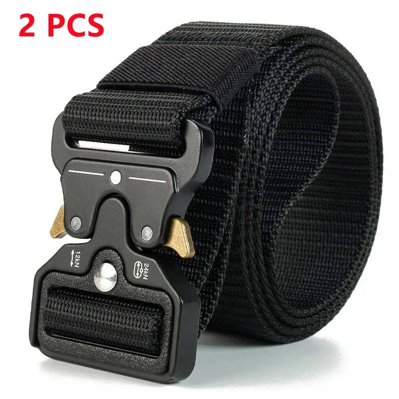 Men's thick canvas tactical belt with alloy buckle in Army Green colour
